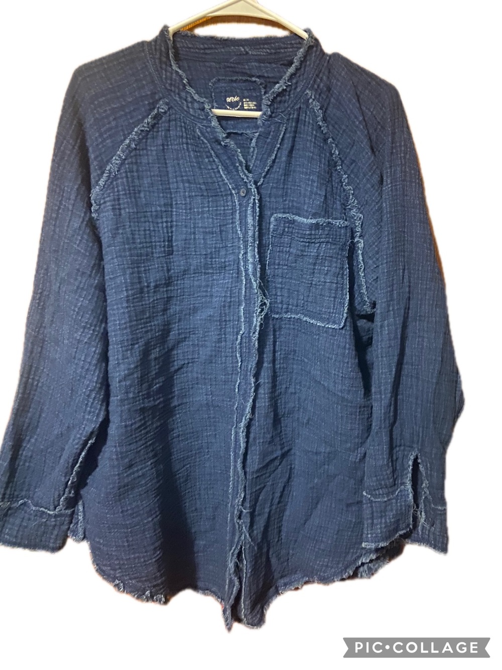 Aerie Navy Blue Button-Down Guazy swim cover up shirt